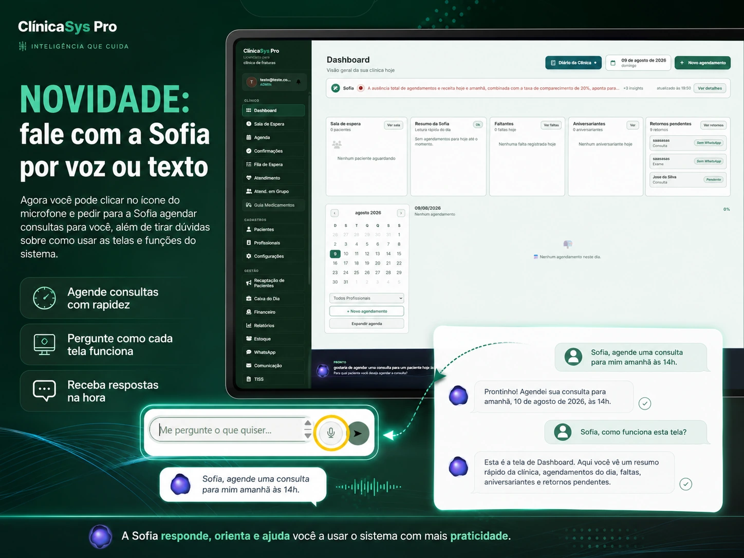 Novidade: fale com a Sofia por voz ou texto para pedir ajuda no sistema médico